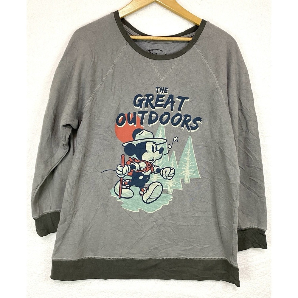 Disney Mickey Mouse The Great Outdoors Hiking Graphic Sweatshirt Grey XL - Picture 2 of 10